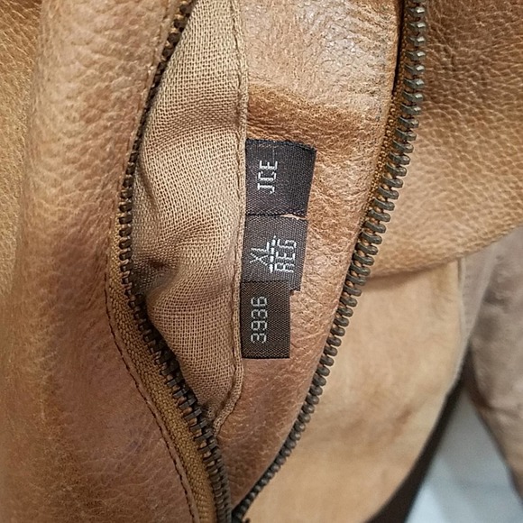 VTG Excelled Tan Genuine leather bomber jacket Distressed Zipper Pockets mens XL - Picture 7 of 12